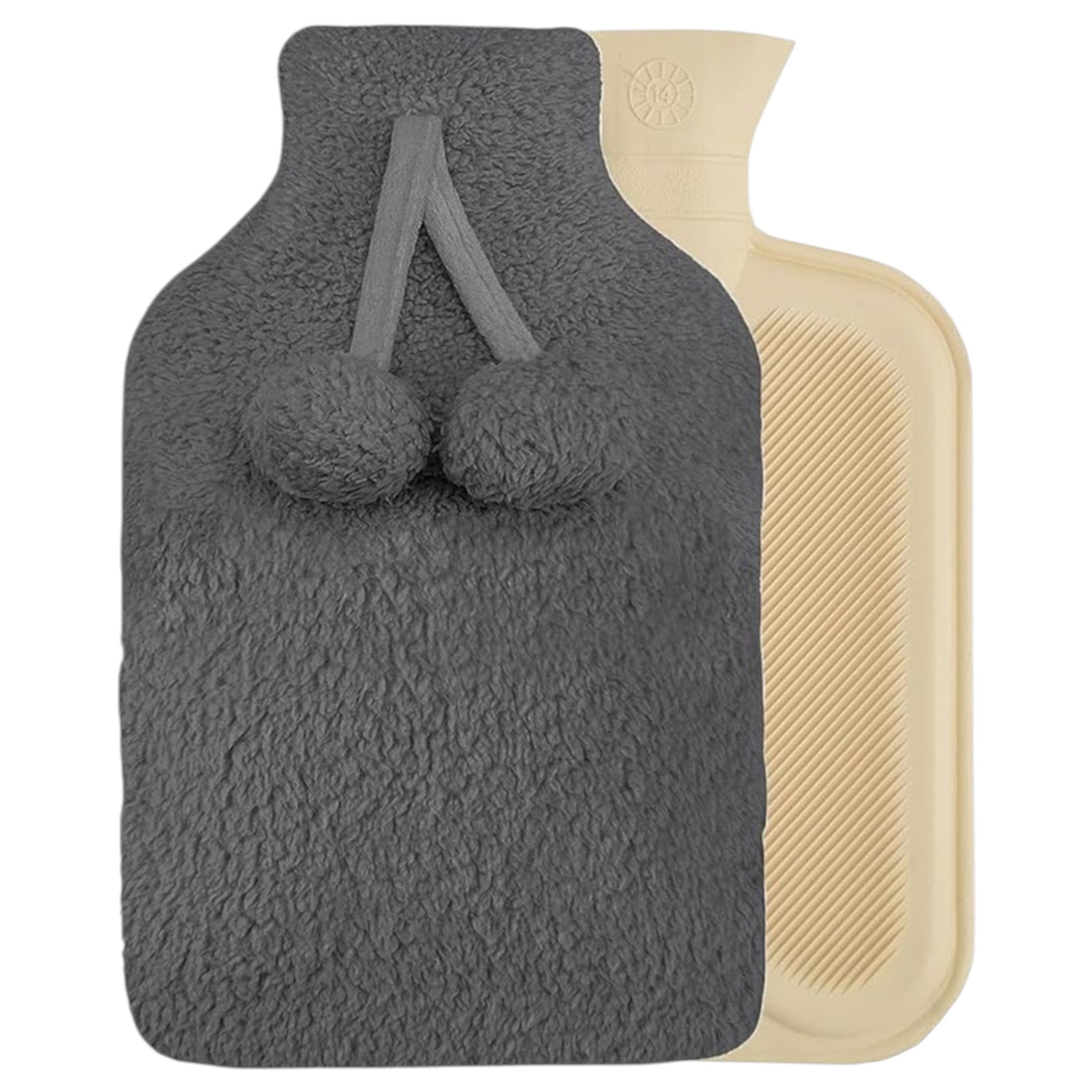 Elite Heat hot water bottle with removable plush cover, perfect for winter in charcoal grey